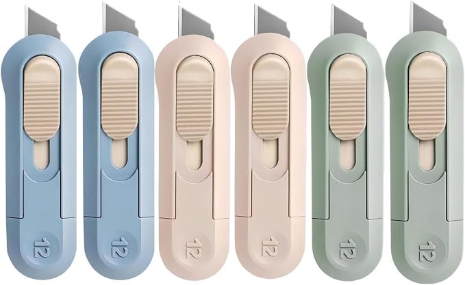 6 Pack Portable Box Cutter,Retractable Utility Knife, Multi-function Cute Box Cutters for Office, Home, Arts Crafts, Cartons, Cardboard, Paper,DIY
