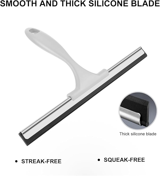 SetSail Shower Squeegee for Glass Doors All-Purpose Squeegee for Shower Glass Door Heavy Duty Window Squeegee with Hook for Car Window Cleaning 12 Inches, Grey
