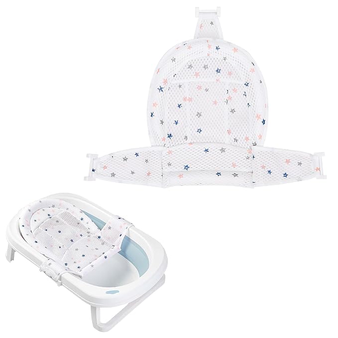 Colorlife Baby Bath Seat Support Net Infant Bathing Seat Support Mat, Adjustable Comfortable Non-Slip Three-Pointed Baby Shower Net Bathtub Sit Up Mesh for Newborn 0-12 Months-White(No Bathtub)