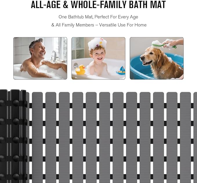 MBOSS Bathtub Mat Non Slip, Shower Mat for Inside Shower, Suction Cups Design and Drain Holes, 27.5 X 15.7 Inch, Bathroom Essentials Safe, Easy to DIY Cut, Soft and Eco-Friendly Materials