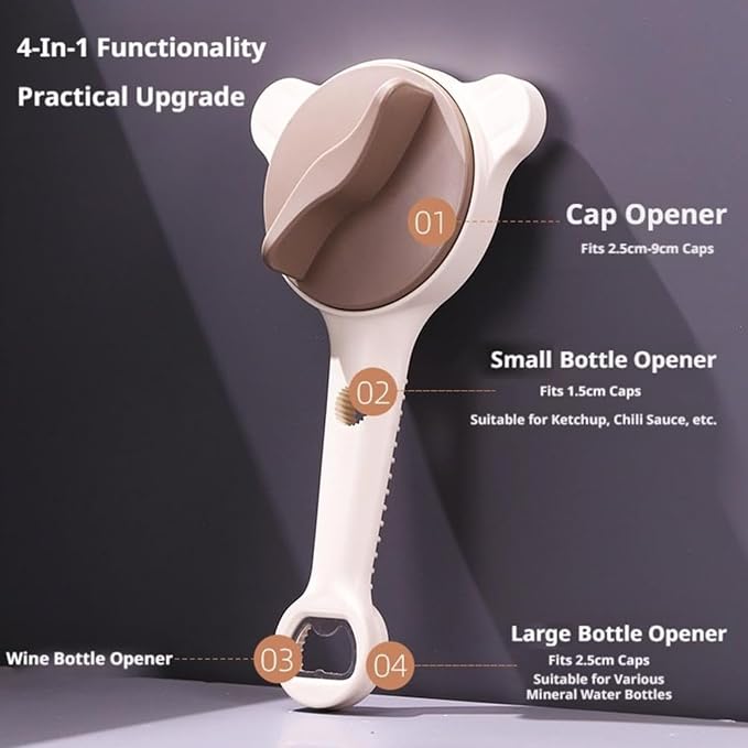 2026 New 4-in-1 Multi-Purpose Jar Opener, Adjustable Stainless Steel Ergonomic with Non-Slip Teeth, Jar Opener for Weak Hands, Multi Size Lid Tool for Jars, Cans, Wine Bottles (Gray)