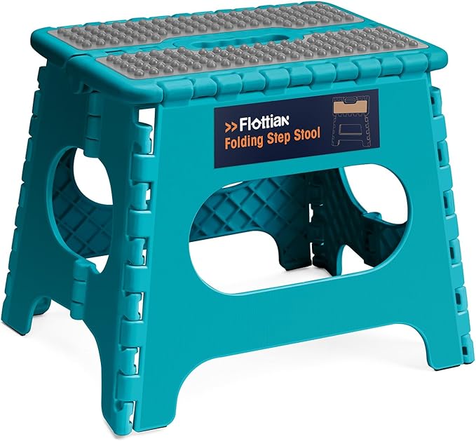 Flottian 11" Folding Step Stool for Adults and Kids Holds Up to 300 lbs,Non-Slip Folding Stools with Portable Handle, Compact Plastic Foldable Step Stool for Bathroom,Bedroom, Kitchen Ocean Blue,1PC