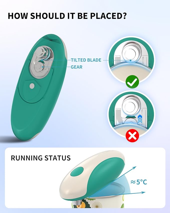 CIRCLE JOY Rechargeable Electric Can Opener, One-Touch Automatic Can Opening with Lid Remover & Smooth Edge Cutting, Food-Safe, Easy to Use for Seniors and Arthritis, Green