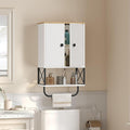 MAHANCRIS Bathroom Wall Cabinet with 2 Door and Adjustable Shelf, Medicine Cabinet with Towel Rack, 3-Tier Wall Mounted Storage Cabinet Over The Toilet for Bathroom Laundry Room, White and Natural