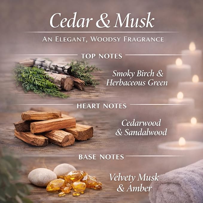 Cedar Wood & White Musk Essential Oil Reed Diffuser for Home&Office, Luxury Hotel Collection Diffuser Oil Inspired by Ritz Carlton, Bathroom,Bedroom&Living Room Shelf Decor,Non-Toxic & Gift Ready