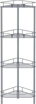 HuggieGems 4 Tier Floor Standing Corner Shower Caddy Organizer Shelf with Hooks, Bathroom Shelves Stand Rack, Dark Gray