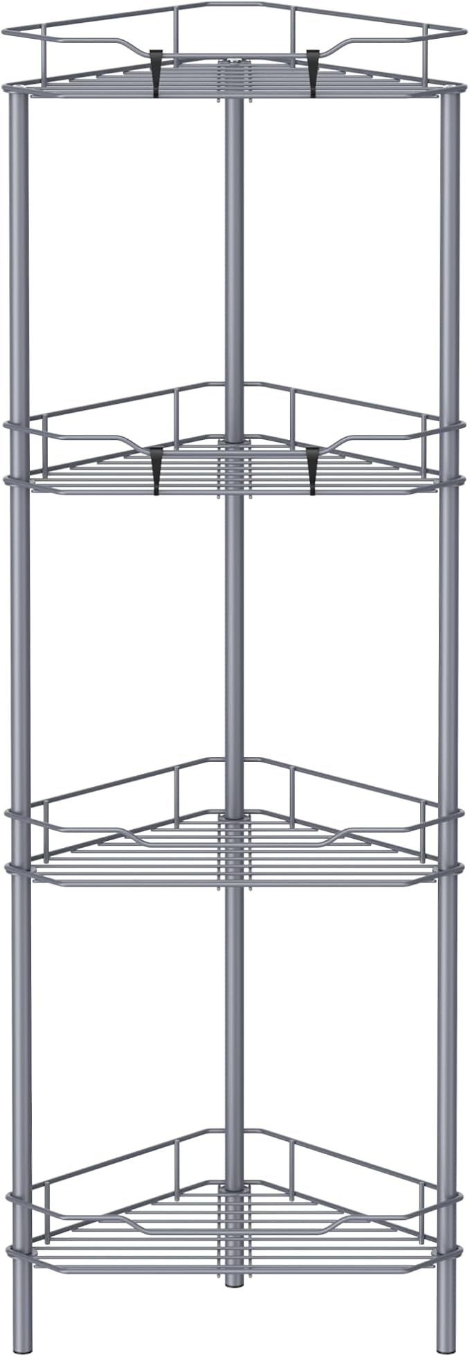 HuggieGems 4 Tier Floor Standing Corner Shower Caddy Organizer Shelf with Hooks, Bathroom Shelves Stand Rack, Dark Gray