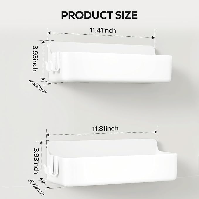 Nieifi Adhesive Wall Shelf, Shower Shelves, Shower Organizer for Bathroom Organization (White, 2 pieces)