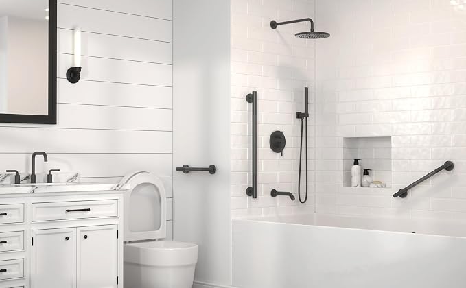 Lava Odoro Black Shower Grab Bars, 3 Pack Stainless Steel Bathroom Safety Grab Bar 36" 24" 18", Upgrade Anti-Slip Knurling Shower Grab for Bathtub, Shower Handles for Elderly Handicap, ADA Compliant