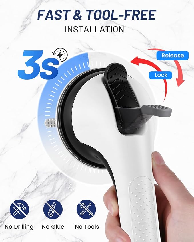 2 Pack Gel-Enhanced Suction Grab Bars for Bathtubs and Showers, Heavy Duty Stable Grip Safety Bars for Seniors and Elderly, No Drill Removable Bathroom Handles for Tub and Shower Support