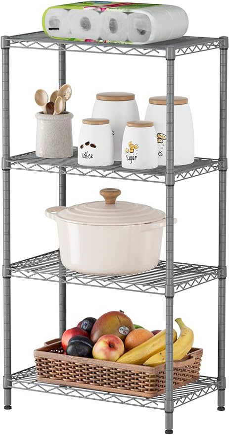 SINGAYE 4 Shelves Adjustable Storage Shelf Wire Shelving Rack Bathroom Standing Units Laundry Room Organization for Kitchen Office Bathroom Organizers Metal Pantry 14" D x 24" W x 48" H Gray