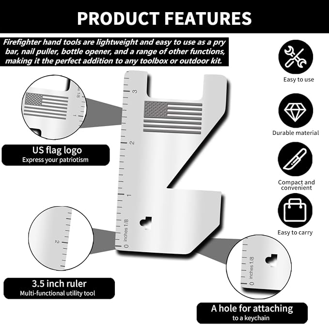 2-Pack Firefighter Multi-Tool – Credit Card-Sized Stainless Steel Pry Bar, EDC Survival Tool with Screwdriver, Bottle Opener, Ruler – Compact Emergency Gear for Firefighters, EMS, and First Responders