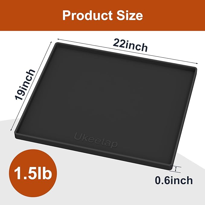 ukeetap Extra Thick Silicone Mat Waterproof with Raised Edge 22" x 19", Under Sink Mat for Kitchen & Bathroom, Kitchen Cabinet Liner, Multi-Purpose for Storage & Protection, Black