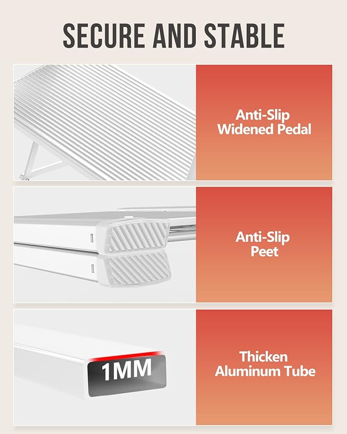 WOA WOA 3 Step Ladder, Foldable Step Stool, Lightweight Ladder for Home Kitchen Closet, Anti-Slip Aluminum Pedals, Ease of Folding, Portable, 300lbs Capacity - White