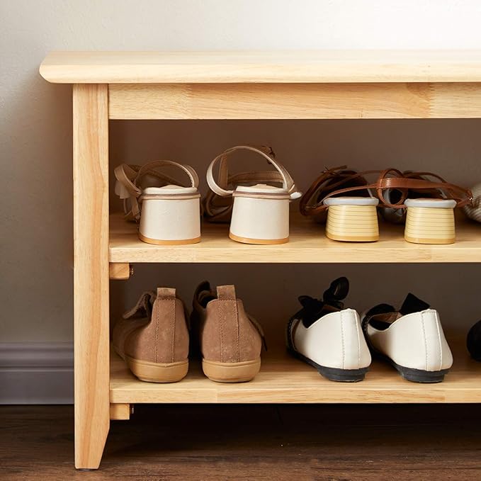 XKZG Shoe Storage Bench Wooden Shoe Rack Bench Simple Style Wood Entryway Bench (Natural,39.4")