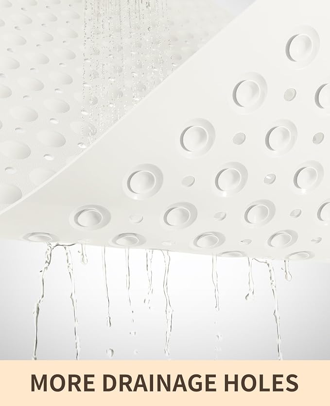 Yolife Extra Large TPE Shower Mat, 47.2" L x 31.5" W Anti Slip Bath Mat with Drain Holes and Suction Cups, Large Size Mat More Suitable for Shower Stall, No Odor, Heavy Mat (White, 47.2" x 31.5")