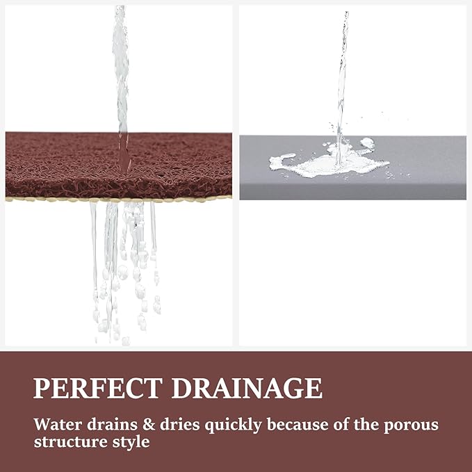 LuxStep Shower Mat Bathtub Mat,40x16 inch, Non-Slip Bath Mat with Drain, Quick Drying PVC Loofah Bathmat for Tub,Shower,Bathroom,Reddish Brown