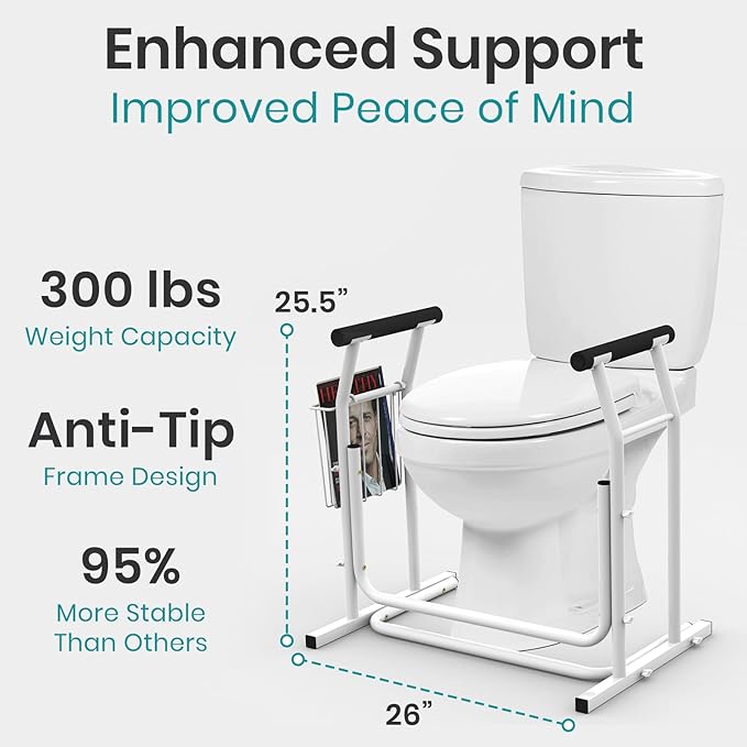Vive Toilet Safety Rail with Arms - 300LBS Support Frame with Handles for Seniors, Elderly, Handicap & Disabled - Grab Bar Handrail - Bathroom Riser Assistance Aid - Stand Alone Lifter to Help Stand