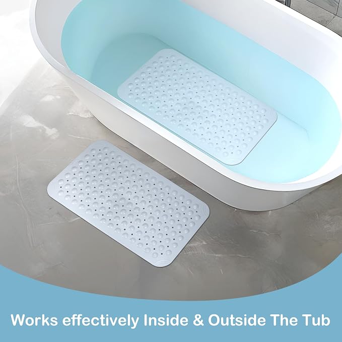 WarmSnow Non Slip Shower Mats for Inside Shower 15 x 27.5 Inch, TPE Bathtub Mat Non-Slip, Bath Mat for Tub with Suction Cups, Drain Holes Bath Tub Mat for Bathroom, Light Gray