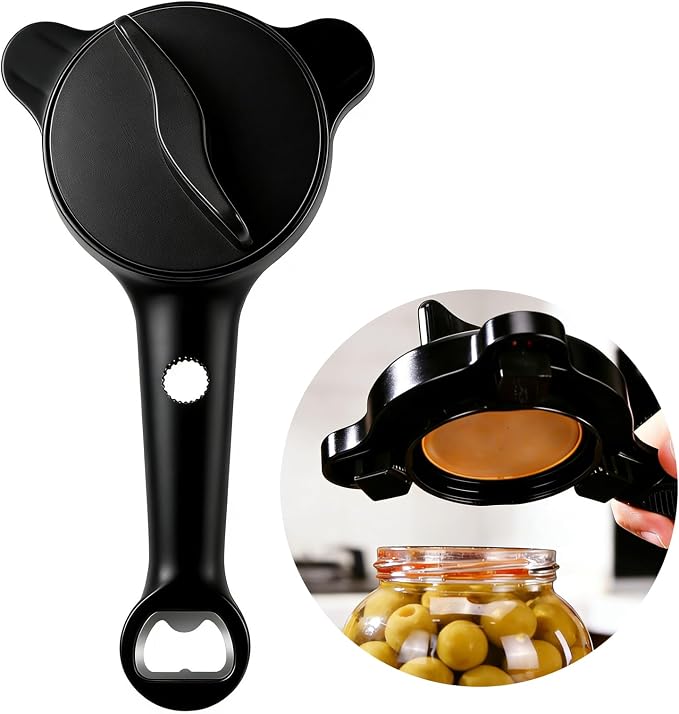 Jar Opener for Weak Hands, Seniors & Arthritis Bottle & Can Opener Manual Lid Remover for Small to Large Caps – Multi-Function Kitchen Tool for Jars, Beer, Sauces & Soda Bottles (Black)