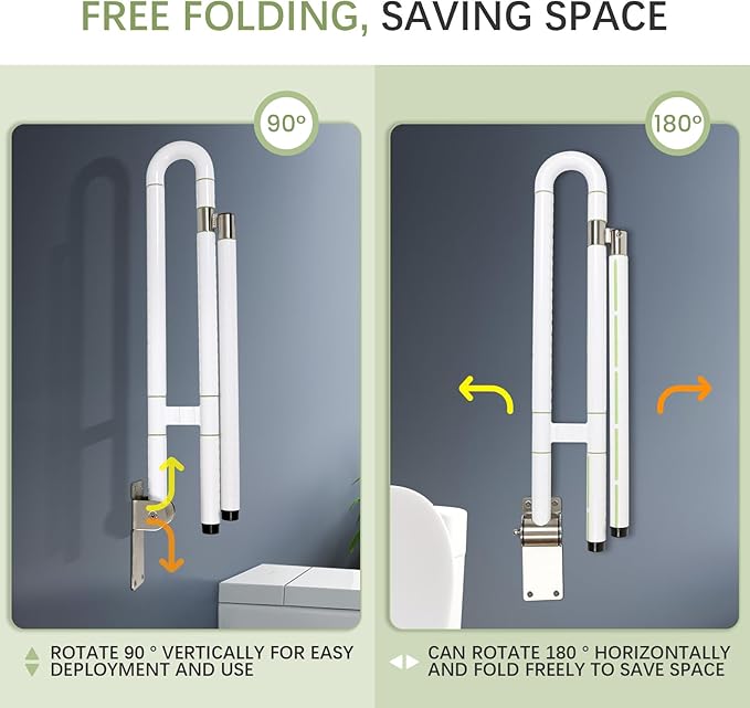 29.5 Inch Toilet Grab Bar - CALEPTONG Foldable Toilet Safety Rails for Seniors, Flip-Up Handicap Grab Bars with Anti-Slip Texture Grip for Elderly, Pregnant, Disable, Injury