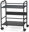 2-Tier Metal Rolling Cart, Under Desk Storage with 12.2" Shelf Clearance, Anti-Drop Guard & Hooks, Compact Utility Cart for Kitchen, Office, Laundry, Bathroom, Pantry, Living Room - Black