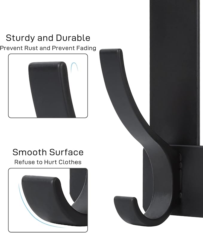 Optish Over The Door Hooks, Door Hanger Hooks for Hanging, Towel Racks for Bathroom with 12 Coat Hook, Coat Rack College Dorm Essentials Bathroom Accessories（1 Pack, Black）