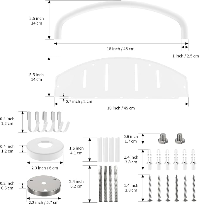 White 18-inch Safety Grab Bar with Storage Shelf for Bathtub or Shower, Drainage Holes, Stainless Steel, Wall Mounted Grab Bars for Elderly Injured Balance Support