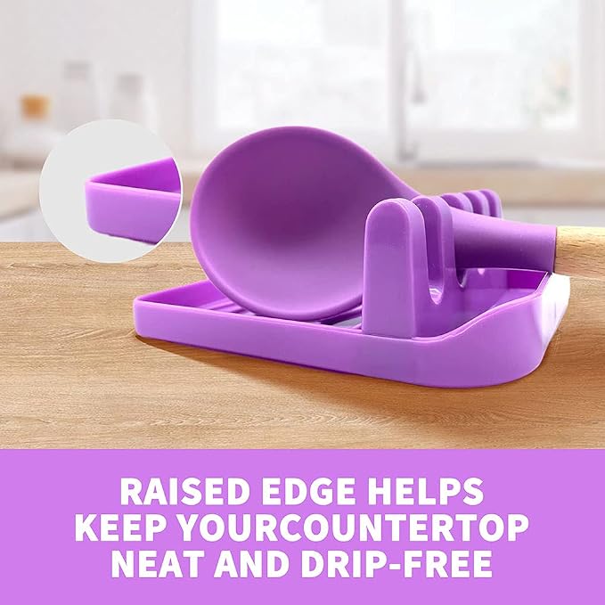 2 Pack Multiple Utensil Spoon Rest with Drip Pad Non-Slip Heat Resistant Kitchen and Grill Spoon Holder for Spatula, Ladle, Tongs, Kitchen Gadgets, and Cooking Accessories (Noble Purple)