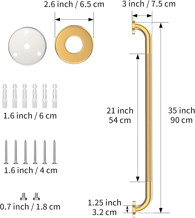 36 Inch Anti Slip Shower Grab Bar Gold, Munzong 2 Pack Bathroom Grab Bar, Knurled Bathroom Balance Bar,Safety Hand Rail Support Handicap Elderly Injury Senior Assist Bath Handle