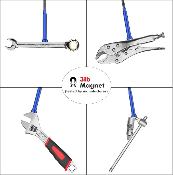 Housolution Grabber Tool Magnetic Four-claw Picker, Bendable Hose Reacher Pickup Sweeper with LED Lights, Flexible Long Handy Reaching Assist Tool for Litter Pick/Home Sink/Drain, Grabber Reacher Tool