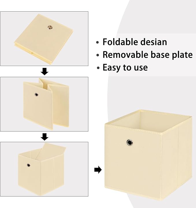 Foldable Storage Cubes Bins ,11 Inch Cloth Storage Cube Fabric Storage Box Cubes Organizer Baskets with Handles for Home Organizer Set of 6 (Creamy-White)