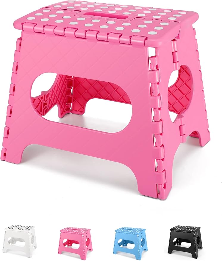 Dyforce Folding Step Stool, 11 Inch Kids Step Stool, Foldable Step Stools for Adults, Compact Foot Stools, Light-Weight Toddler Step Stools for Kitchen, Bathroom, Holds Up to 300 lbs (Pink)