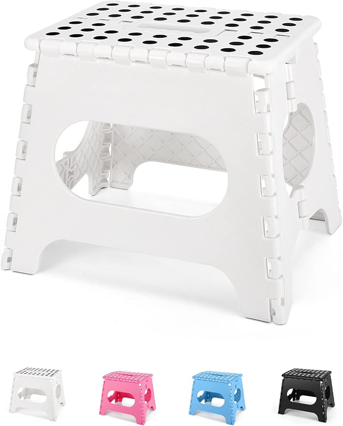 Dyforce Non-Slip Folding Step Stool - 11 inch Height Premium Heavy Duty Foldable Step Stool for Kids, Kitchen Garden Bathroom Camping Stepping Stool - White