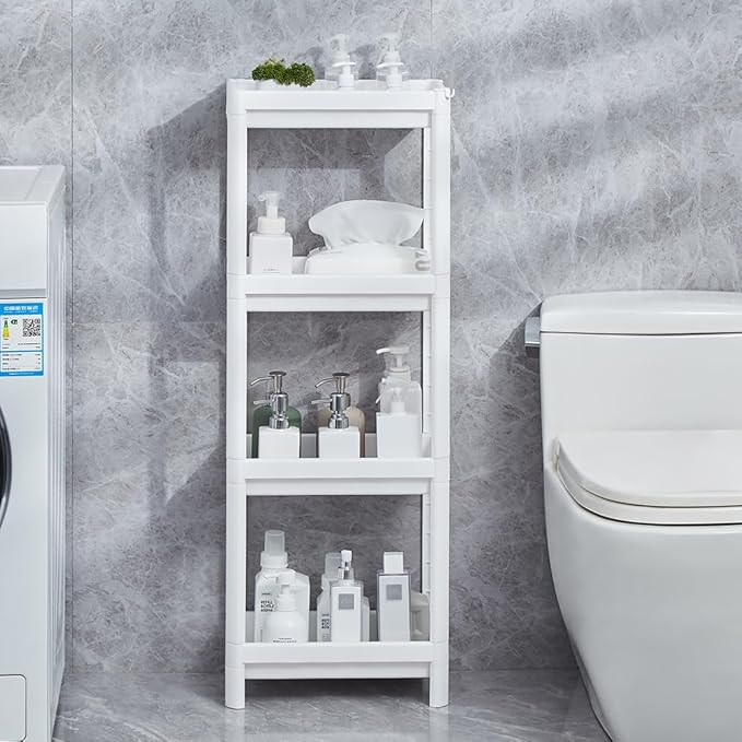HIEEY 4 Tier Bathroom Shelf,Bathroom Rack, Shelves Organizer, for Bathroom Laundry Pantry Kitchen Narrow Places