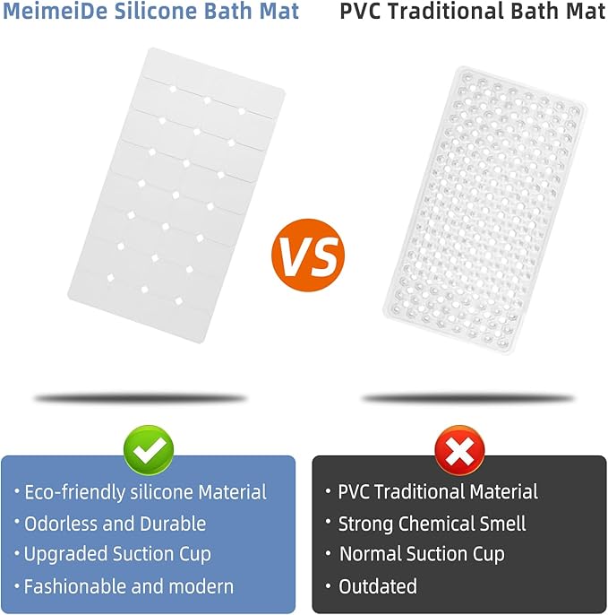 Bathtub Mat Non Slip 15" x 28" Silicone Foldable Tub Mat with Strong Suction Cups & Large Drain Holes, Durable & Eco-Friendly, for Smooth Surfaces, Ideal for Seniors, Adults White