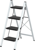 DIAMONDFORGE 4 Step Ladder, Lightweight Folding Step with Wide Anti-Slip Pedal & Feet, 330 lbs Capacity,Sturdy Steel Step Ladder for Home,Office and Library,Gray Black