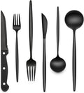 EWFEN 24-Piece Black Silverware Set with Steak Knives, Black Flatware Set for 4, Food-Grade Stainless Steel Tableware Cutlery Set, Mirror Finished Utensil Sets for Home Restaurant, Long Edge