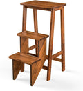 DORTALA 3 Tier Folding Step Stool, Rubber Wood Multifunctional Ladder Chair Bench, Portable Utility Seat, Flower Rack, 200 Lbs Capacity, Ideal for Library, Home (Brown)