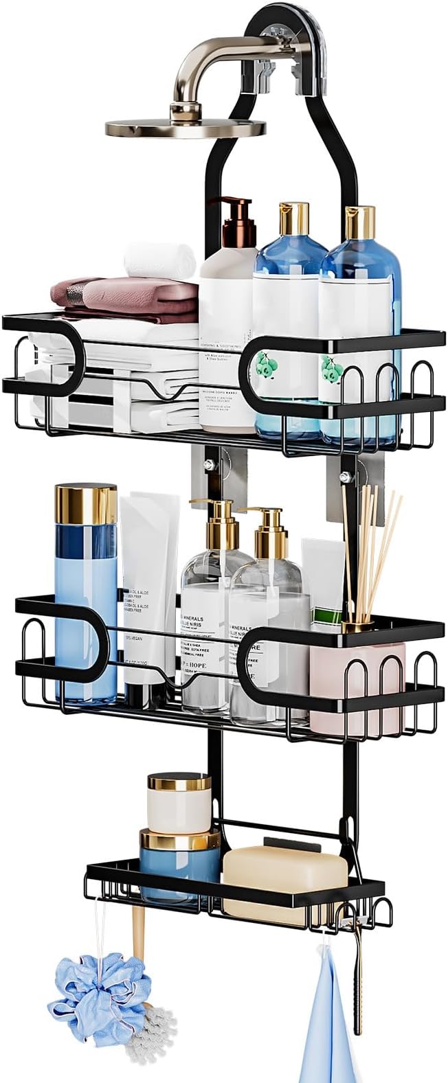 Shower Caddy Hanging, Shower Caddy Hanging Bathroom Shower Organizer, Long Bathroom Shower Organizer Hanger Rack with Hooks,Soap Holder