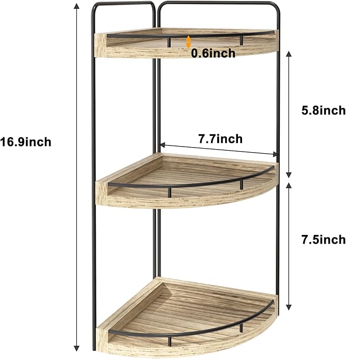 Fixwal Bathroom Counter Organizer, 3 Tier Rustic Bathroom Shelves Corner Organizer, Wood Countertop Storage Tray for Vanity, Kitchen, Bedroom (Light Brown)