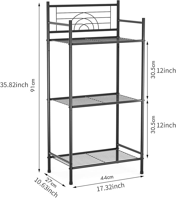LEEDA 3-Tier Freestanding Multipurpose Storage Shelves Heavy Duty Metal Shelving Unit, Display Plants Flowers Bath Essentials, for Kitchen Bathroom Office, Black