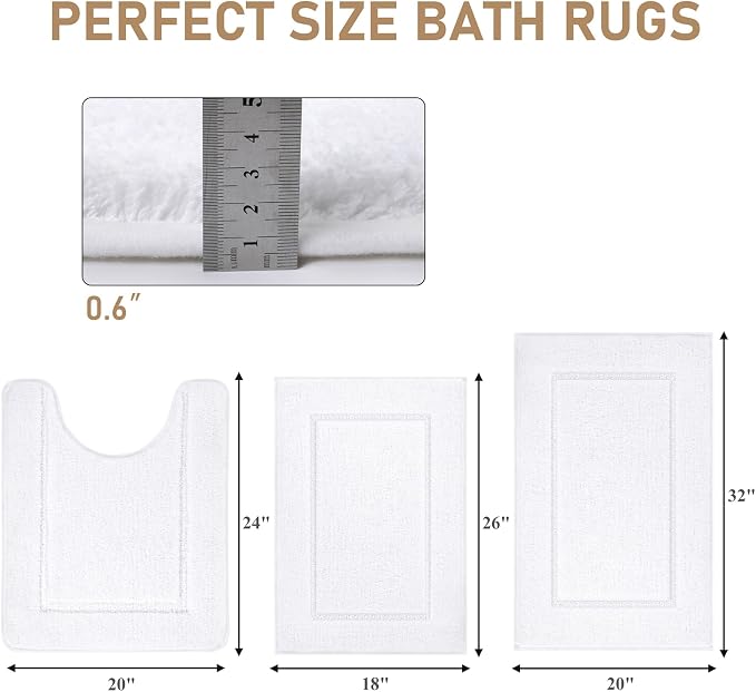 Pauwer Bathroom Rug Set - 3 Piece Shower Mats with U-Shaped Contour Toilet Mat, Absorbent Microfiber Plush Bath Mats, Non Slip, Machine Washable Shaggy Floor Mats