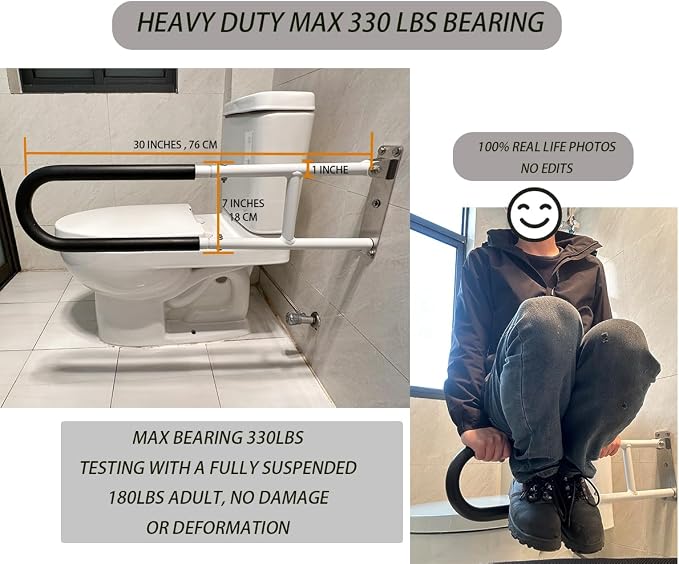 30 inches Toilet Grab bar Handicap Grab bar for Seniors Elderly and Disabled, 330 lbs Heavy Duty Bearing, Dual Layer Rust Proof Material, Soft Sponge Sheath,Safety Rails，Toilet Handles