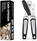 Multifunctional Stainless Steel Manual Can Opener and Bottle Opener, Heavy Duty Hand Held Can Opener with Easy Turn Knob, Sharp Blade Smooth Edge, Good Grips Kitchen Tool for Seniors (Black Silver)