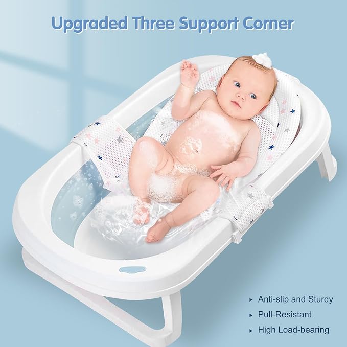 Colorlife Baby Bath Seat Support Net Infant Bathing Seat Support Mat, Adjustable Comfortable Non-Slip Three-Pointed Baby Shower Net Bathtub Sit Up Mesh for Newborn 0-12 Months-White(No Bathtub)