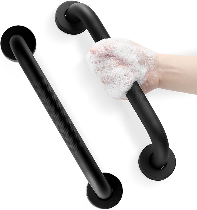 Grab Bars for Shower, Zynuhmo 2 Pack 12 Inch Anti Slip Stainless Steel Bathroom Safety Shower Grab Bar Handrails for Handicap Injury Pregnant Senior Assist Shower Handles(Matte Black, 1" Diameter)