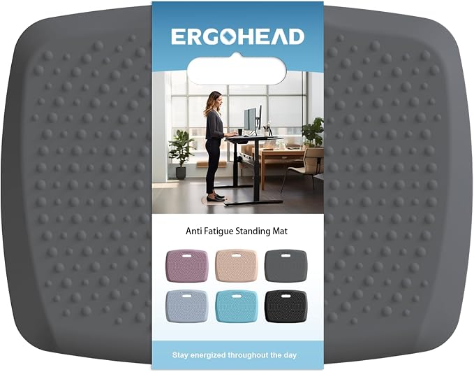 3/4 inch Anti Fatigue Comfort Standing Mat, Portable Office Standing Desk Pad, Non Slip Kitchen Mat, Built-in Handle with Massage Points Comfort Floor Mat (Gray, 17" x 22")