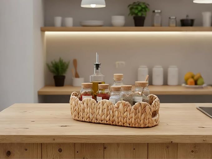 Coeusy Toilet Tank Basket for Bathroom,Scalloped Edge Wicker Basket for Toilet Paper Storage,Small Baskets for Countertop,Shelves,Living Room,Bedroom,Both Organizer&Decor Natural Water Hyacinth