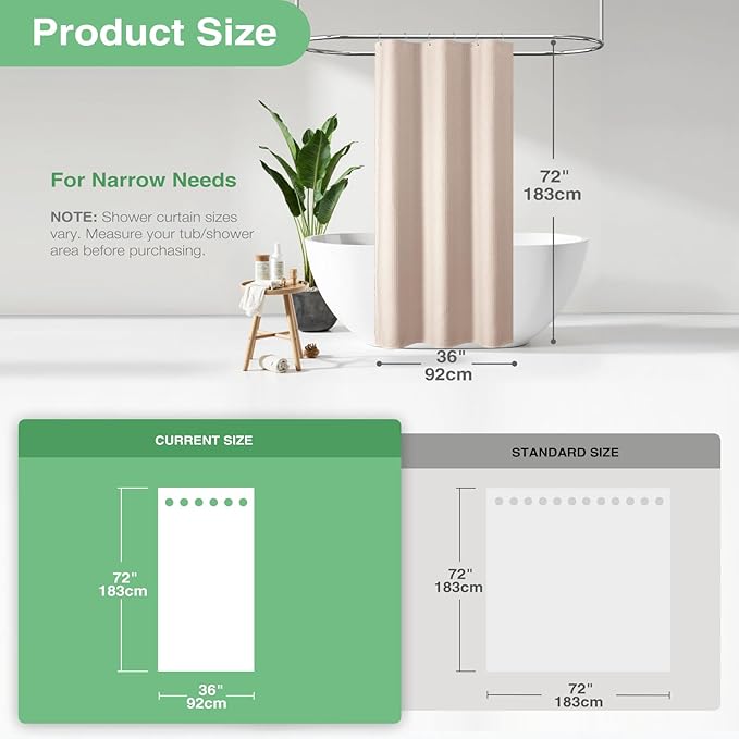 Dynamene Stall Fabric Shower Curtain - 36x72 Waffle Weave Weighted Cloth Shower Curtains for Bathroom, Neutral Heavy Duty Hotel Spa Luxury Bath Curtain Set with 6 Plastic Hooks, Rose